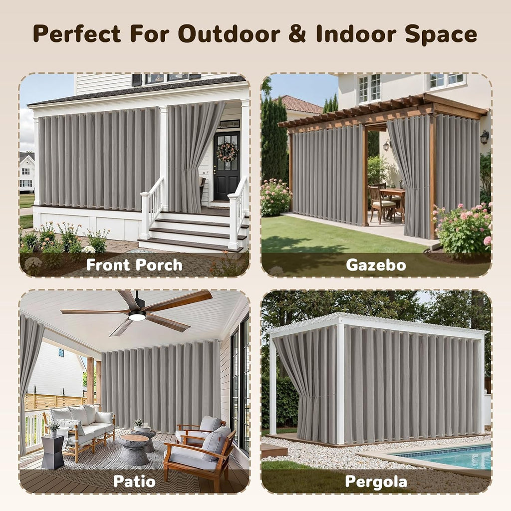 Linen Outdoor Curtains Waterproof with Zipper Blackout Curtains 2 Panels Top & Bottom Grommet Patio Outdoor Privacy