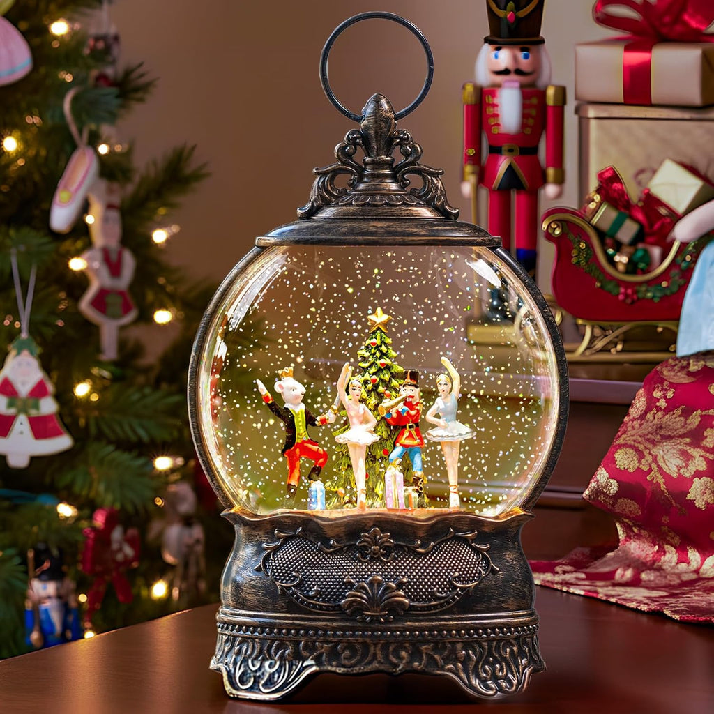 12.1" Christmas Snow Globe Lantern with Nutcracker Ballet Decor, Musical Snow Globe, Indoor Home Christmas Decor