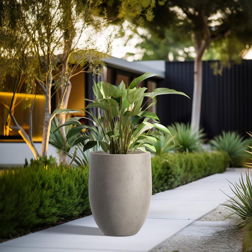Weathered Concrete Planter 21.7" Tall All-Weather Round Large Pot | Handcrafted Cement Bullet, Anti-Frost & UV