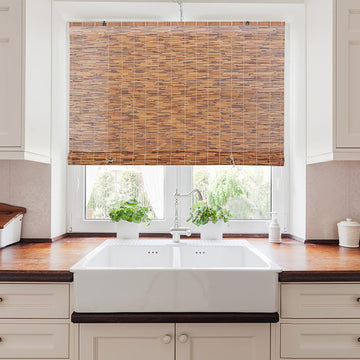 Light-Filtering Cord-Free Bamboo Reed Roll-Up Blind Shades for Windows Manual Roman Blinds Coffee 48 in W 72 in H