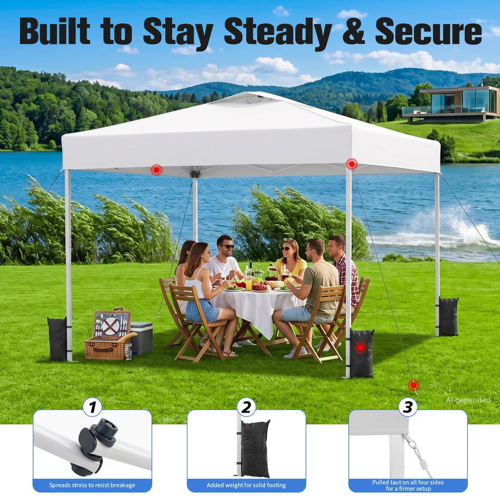 10x10 Pop Up Canopy Tent with One Push Setup, 3 Adjustable Heights, White