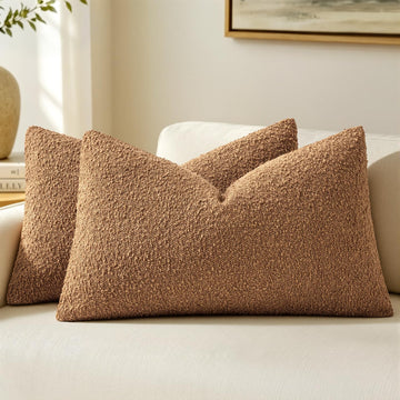 12x20 Decorative Lumbar Boucle Couch Pillow Covers Tobacco