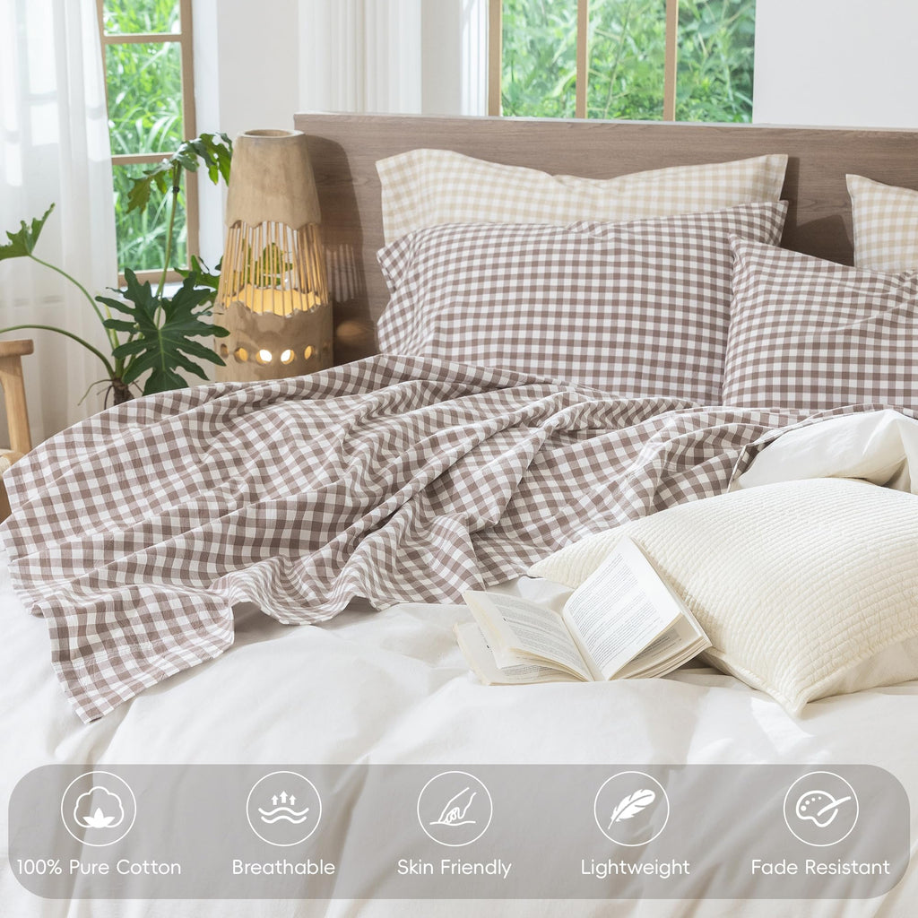 Gingham Sheet Set 100% Washed Cotton Lived-in Deep Pocket