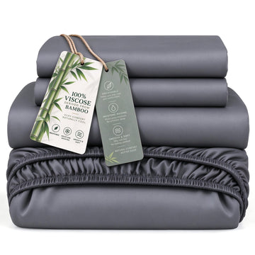 4-Piece Sheets, 100% Viscose Derived from Bamboo, Dark Grey