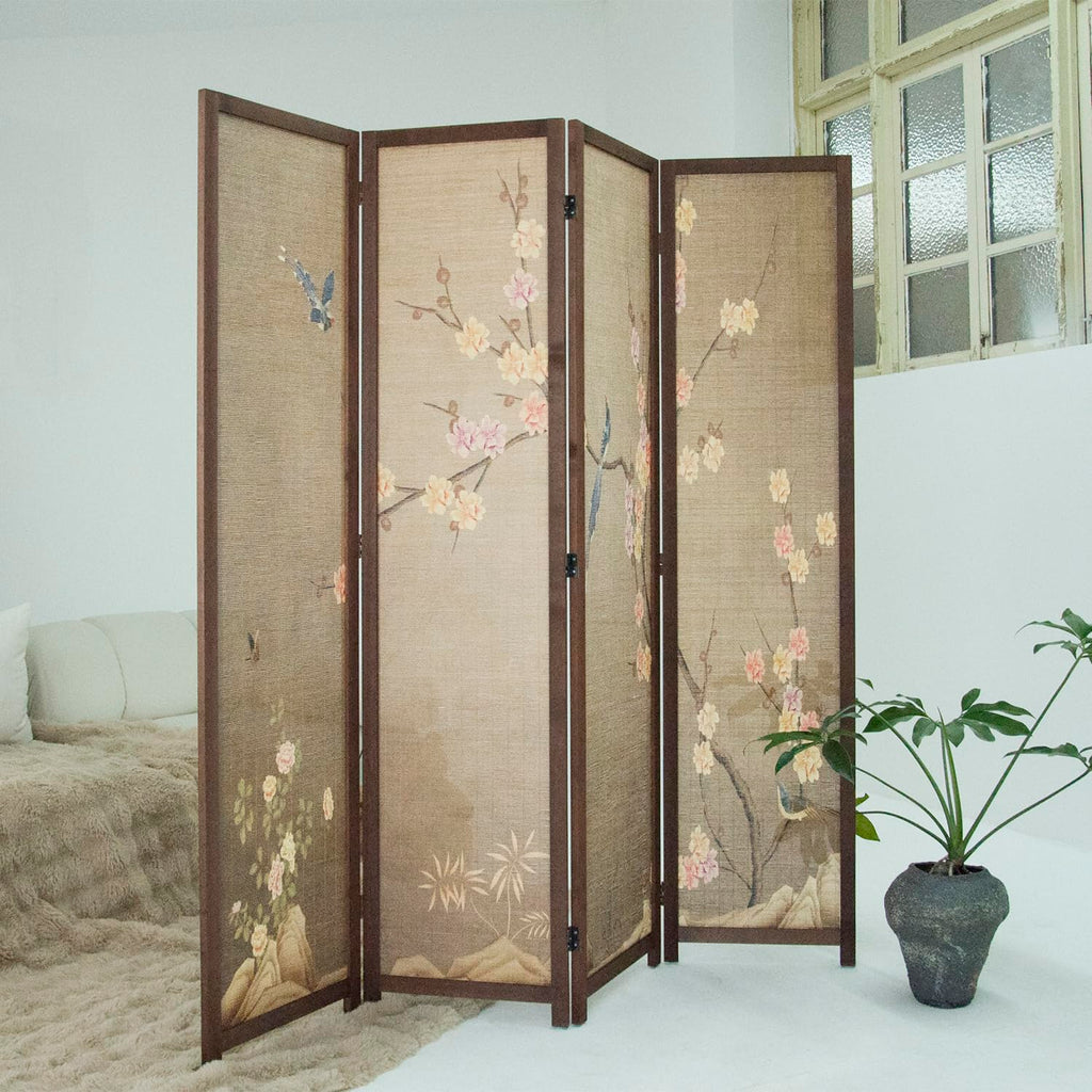 4 Panel Bamboo Room Divider, 5.6 ft Tall Double Sided Folding Privacy Screen for Room Separation, Premium Thickened