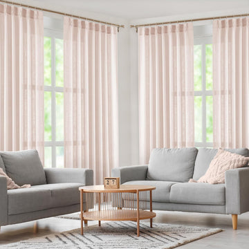 Pink Bailey Pinch Pleat Light Filtering Curtain Panels 95 Inches Length,Boho Textured Semi Sheer Drapes Window