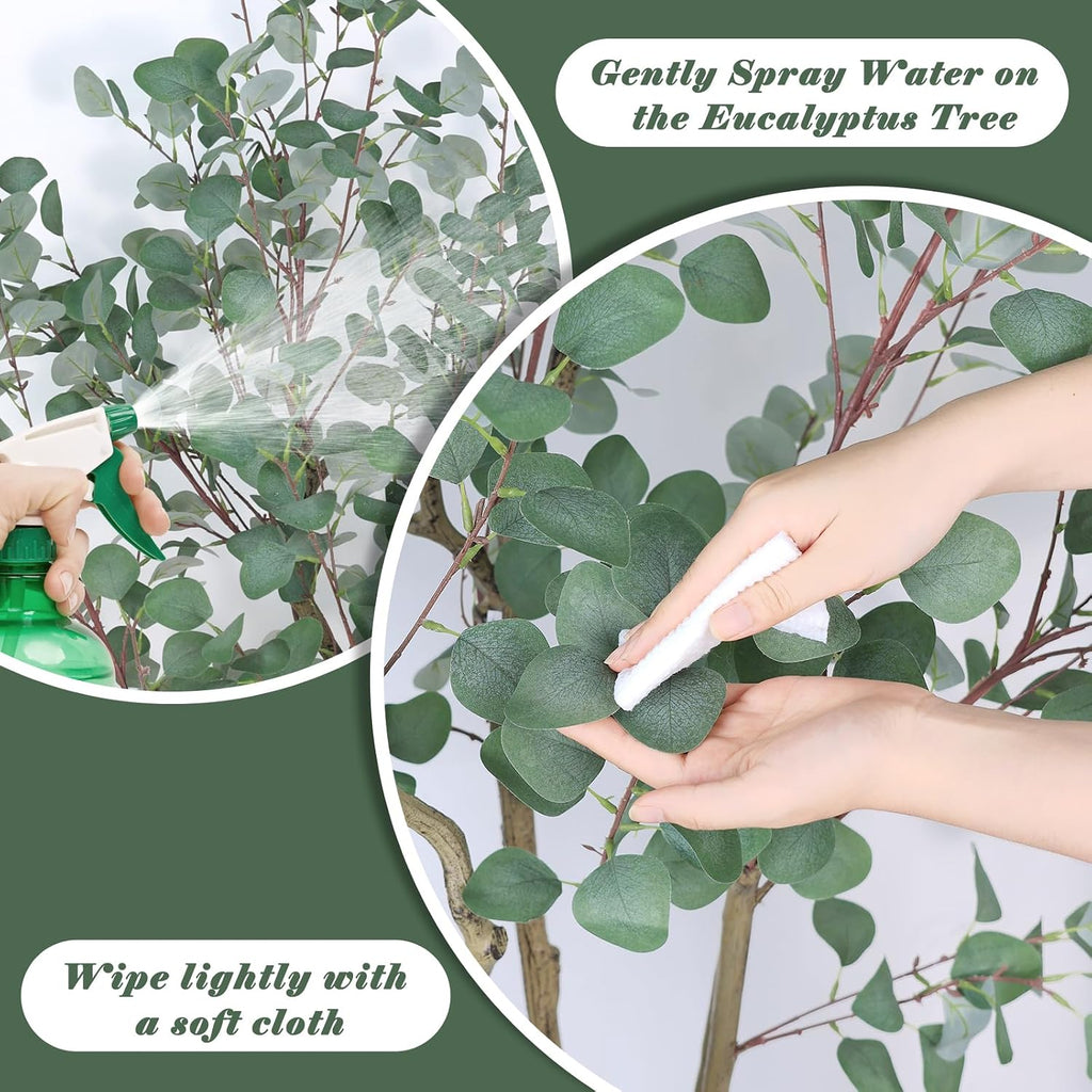 7FT Artificial Eucalyptus Tree Indoor, Tall Faux Eucalyptus Plant with Pre-Potted Realistic Silk Leaves and Trunk