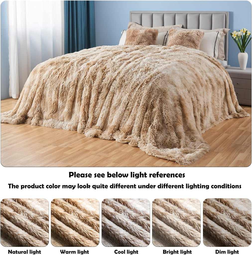 Fuzzy Faux Fur Throw Blanket Tie-dye Beige Super Soft Cozy Plush Fuzzy Shaggy Blanket, Throw(50"x60"))