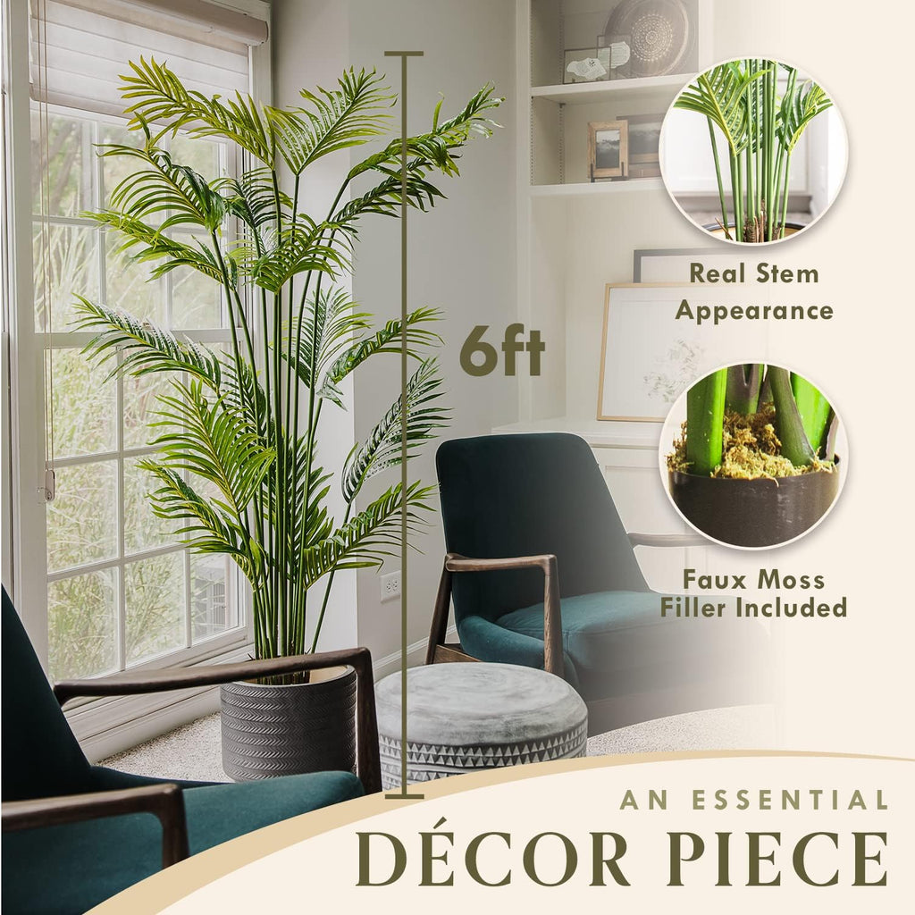 Artificial Palm Tree, Faux Plants Decor Indoor 6 Feet, Fake Plants Tall, Artificial Palm Plant & Large Plants Decor