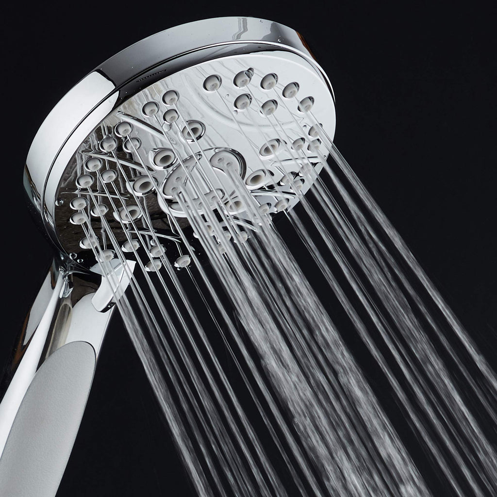 High Pressure 6-setting Luxury Handheld Shower Head - Extra Long 6 Foot Stainless Steel Hose - Anti Clog Jets - Anti