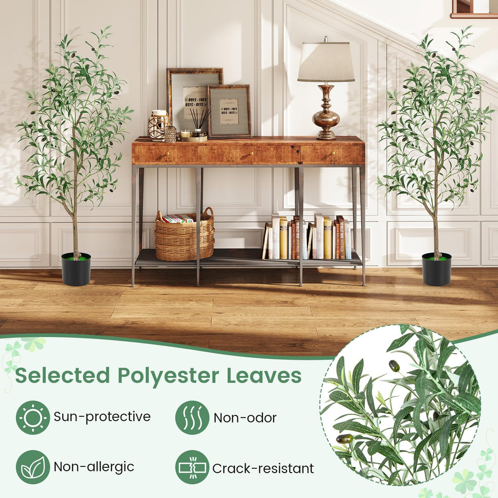 2 Pack Artificial Olive Tree, 4.5FT Faux Potted Olive Silk Tree with Realistic Branch Leaves & Fruits, Fake Greenery