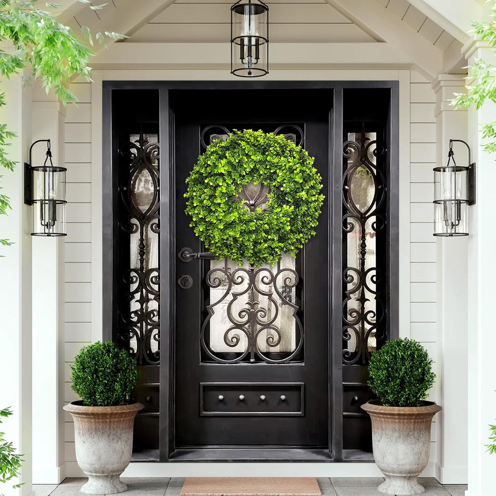 22" Boxwood Wreath for Front Door,Spring ,Summer All Season Wreaths, Farmhouse Door Wreath Outdoor Indoor for All