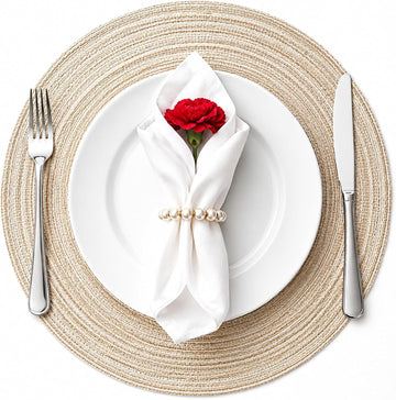 Round Placemats, 15 in Washable Woven Placemats Heat Resistant Cotton Polyester Braided Table Mat, Non-Slip - Set of 4