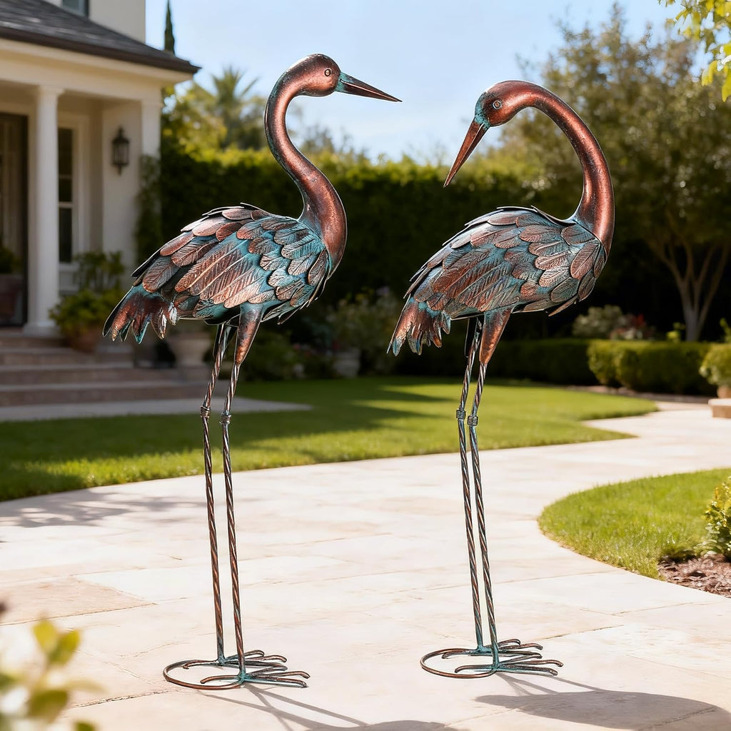 Crane Garden Statues Outdoor Yard Decorations Metal Heron Yard Art Bird Sculpture Decor for Outside Lawn Patio Large