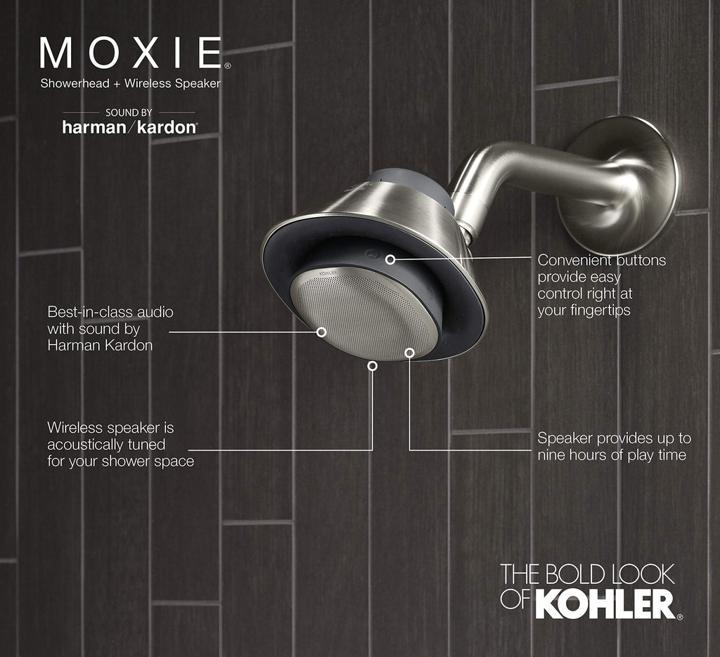 Moxie Showerhead and Waterproof Bluetooth Wireless Speaker, 1.75 gpm - Brushed Nickel
