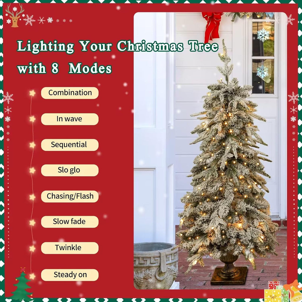 Pre-lit Christmas Artificial Tree 4-Piece Set, Garland, Wreath and Set of 2 Entrance Trees, X-mas with LED Lights