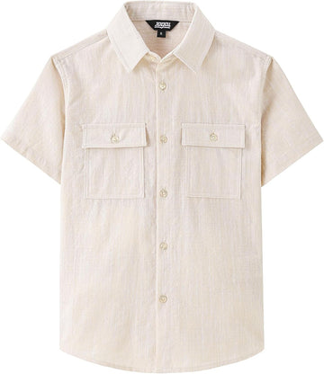 Boys Chambray Button Down Shirt Short Sleeve Casual Cotton Shirts