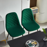 Velvet Dining Chairs Set of 4, Upholstered Kitchen Chairs with Backrest and Metal Legs, Solid Color Dining Room Chairs, Green