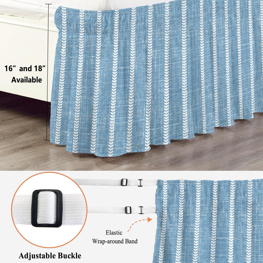 Blue Striped Bed Skirt Size Bed Skirting 18 Inch Drop Adjustable Elastic Dust Ruffles Wrap Around Bedskirt