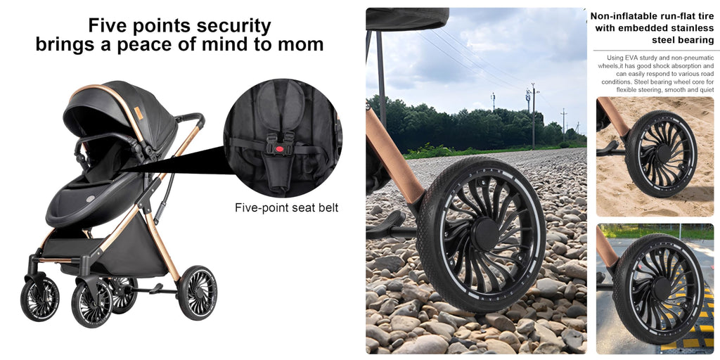 PU Leather 2 in 1 Baby Stroller Reversible Portable Standard Stroller Convertible Pushchair Infant Buggy Baby