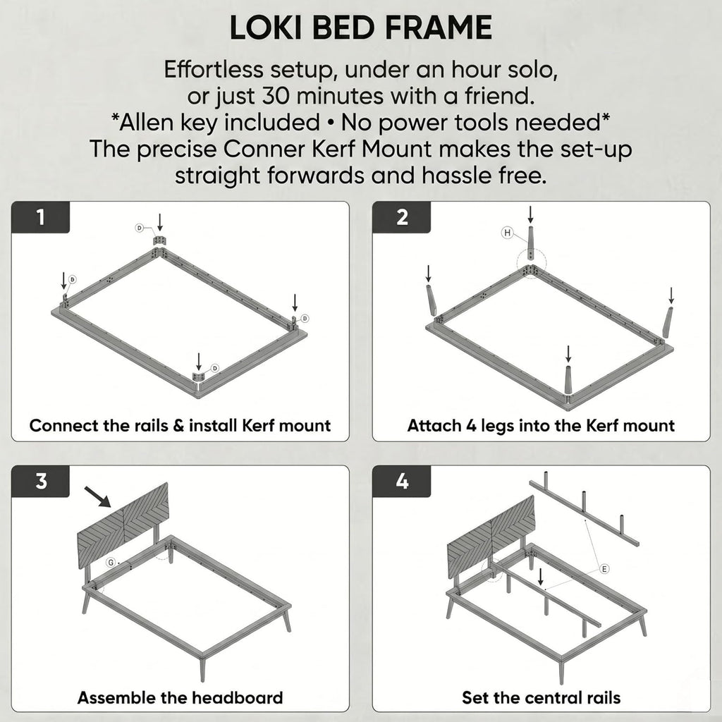 Loki Solid Wood Platform Bed King, Chevron Headboard, Light Oak