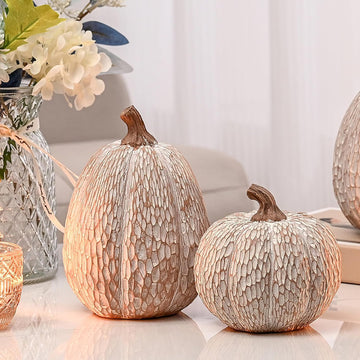 Artificial Pumpkin Decor, Brown and White Decorative Pumpkins - Set of 2