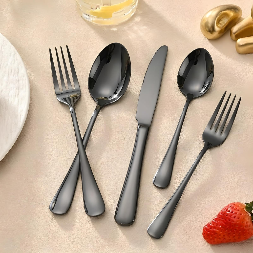 20-Piece Black Silverware Set, Stainless Steel Flatware Set Service for 4