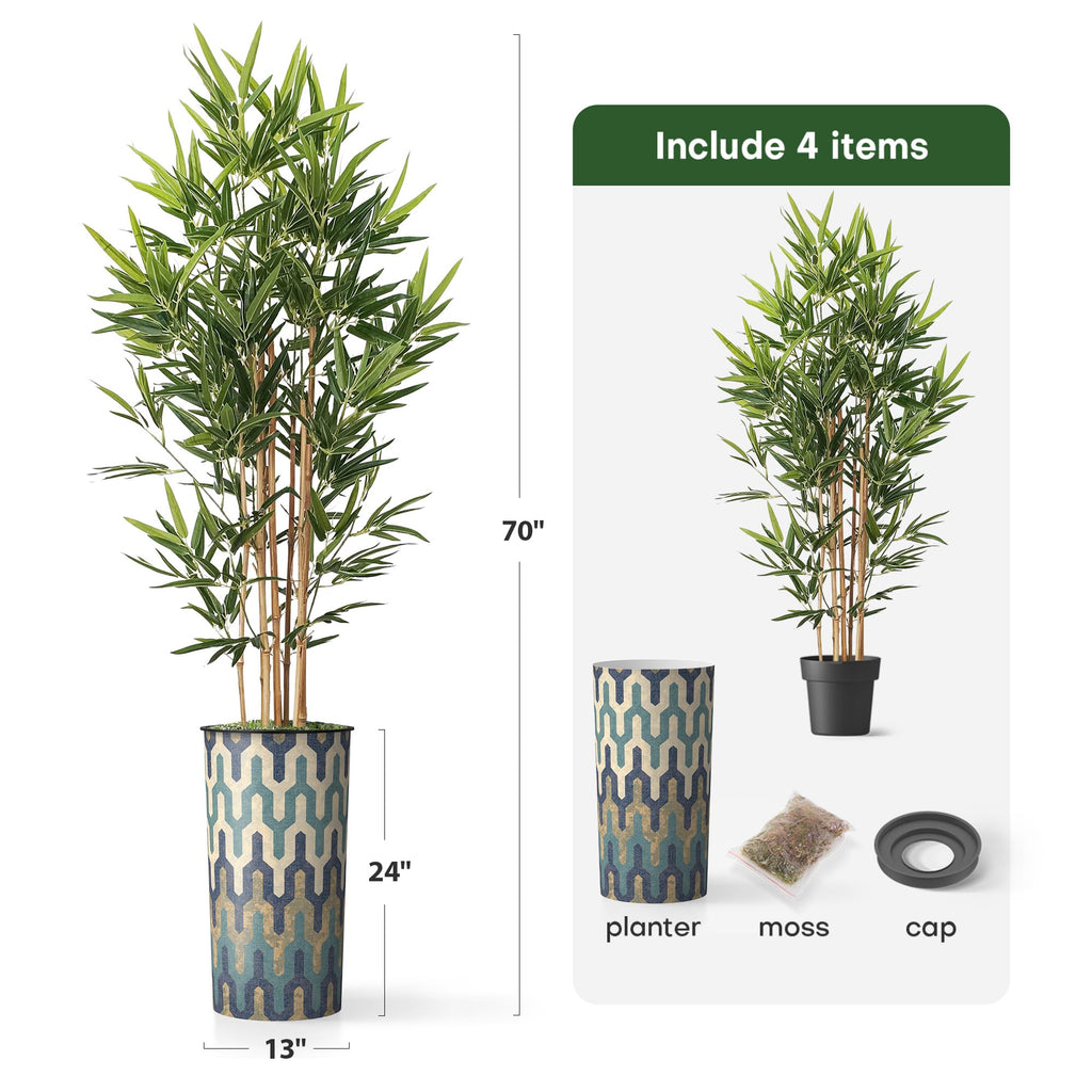 Artificial Tree in Modern Pattern Planter, Fake Bamboo Silk Tree for Indoor and Outdoor Home Decoration - 70" Overall