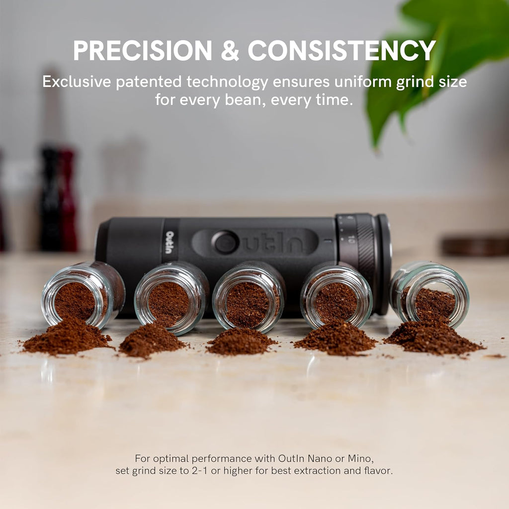 Fino Portable Electric Coffee Grinder with 28 Precise Grind Settings | Adjustable Coffee Bean Grinder, One-Touch Burr