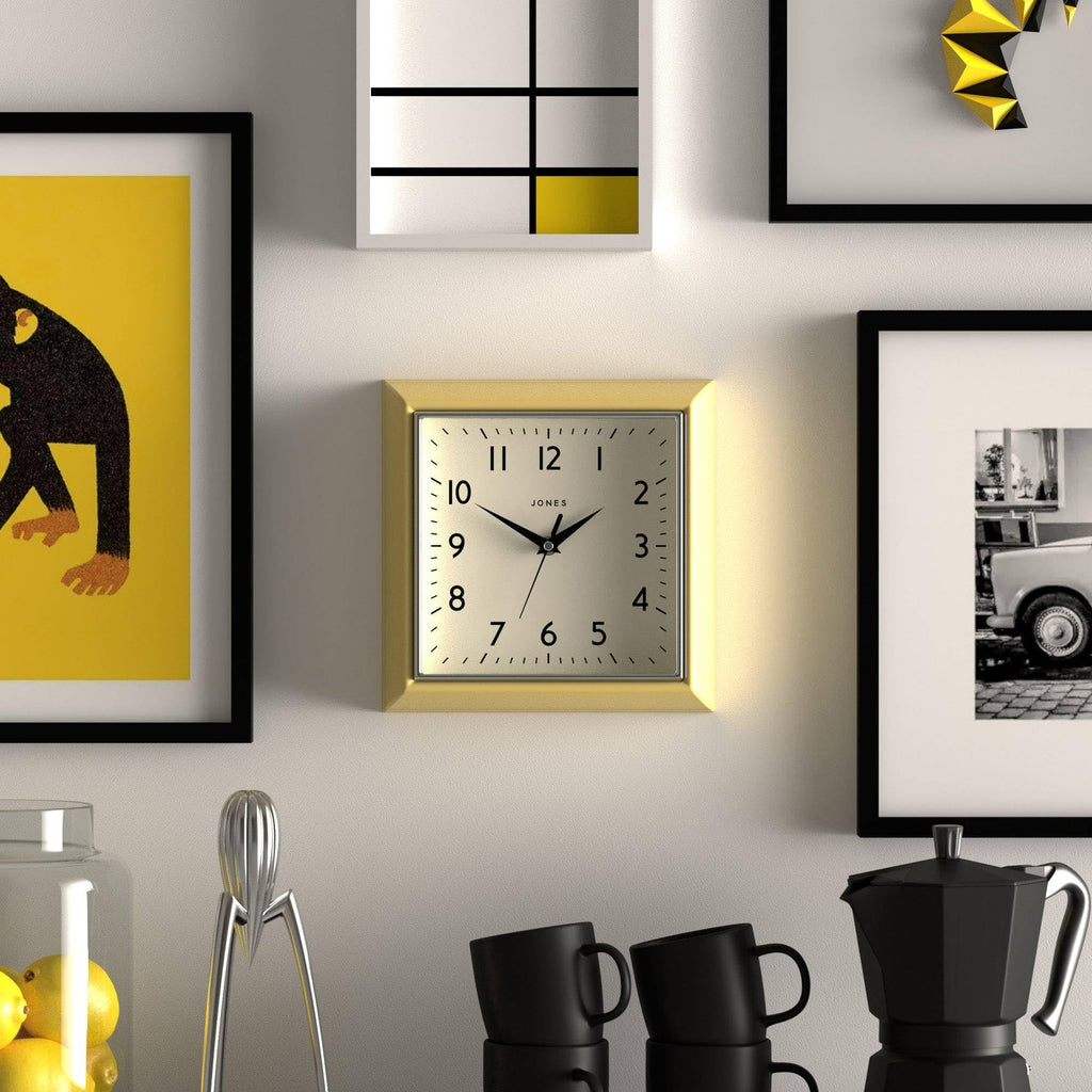Mustard wall Clock | Square Retro Clock | 10" | Yellow