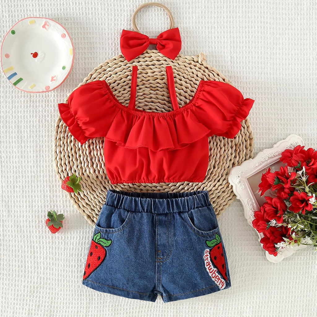 Toddler Baby Girls Summer Clothes Outfits Ruffle Camisole Tops and Denim Shorts Set - for Girl