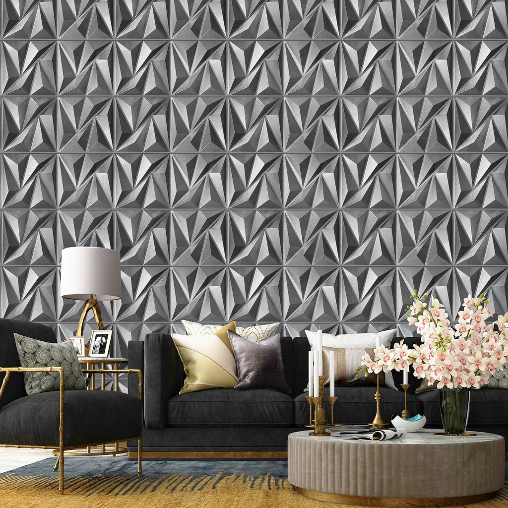 3D Wall Panels Diamond, Brushed Silver, 12''x12'', 33 Pack