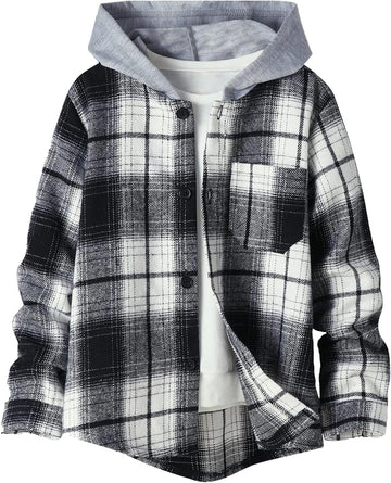 Boys Girls Flannel Shirts Plaid Hoodies Fall Fashion Button Down Shirts