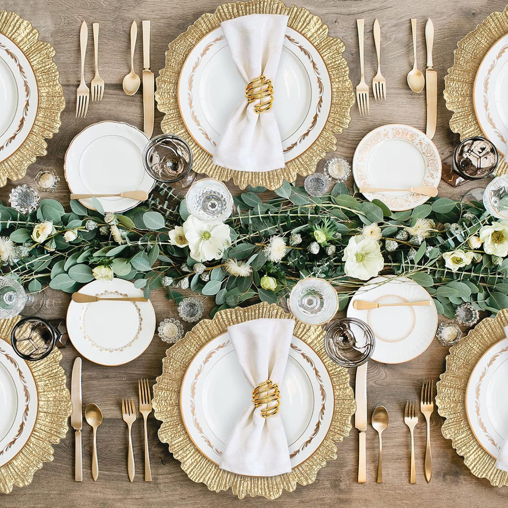 Gold Charger Plates, Reef Plate Chargers for Dinner Plate, Round Plastic Table Chargers for Thanksgiving - Set of 12