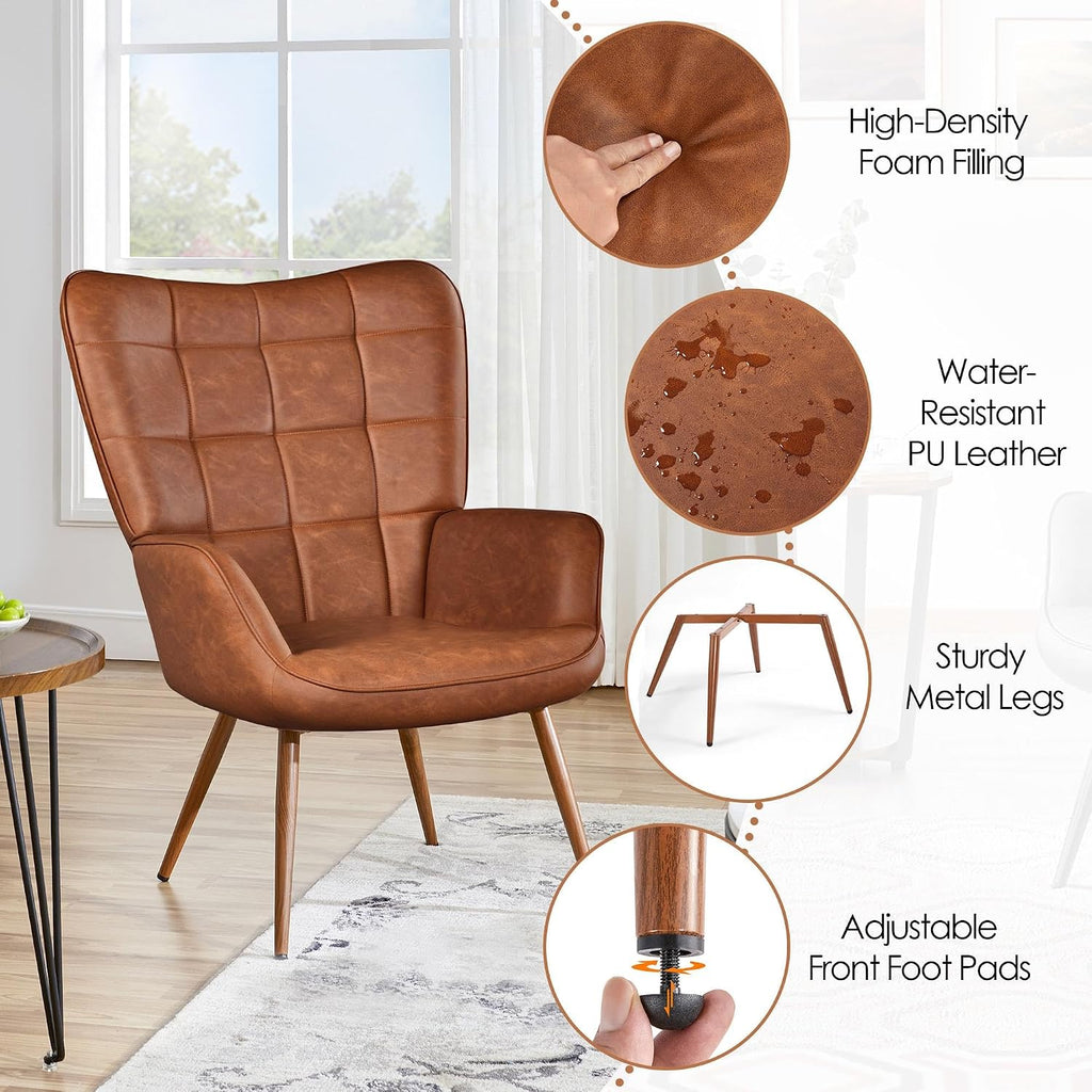 Faux Leather Accent Chair Retro Brown