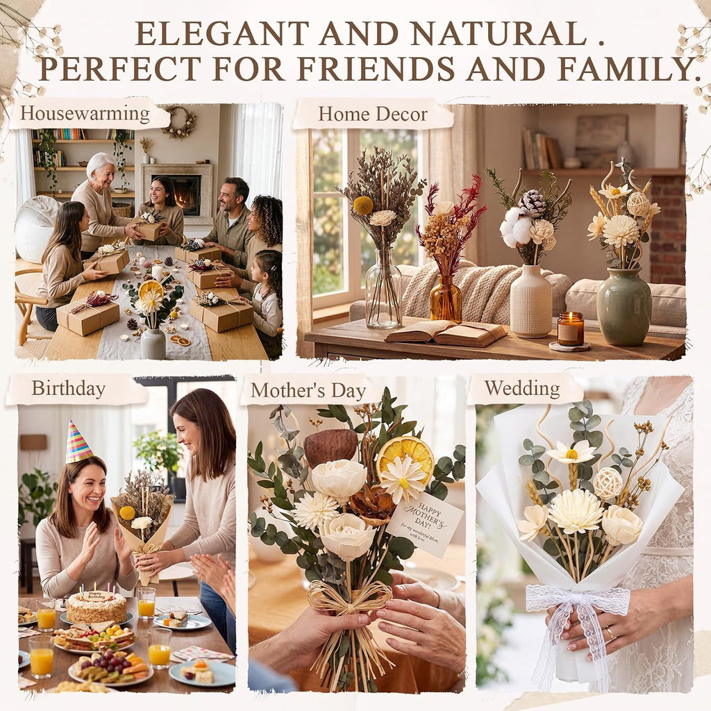 Sets Reed Diffuser Sticks Flowers Natural Rattan, Dried Flowers - Set of 9