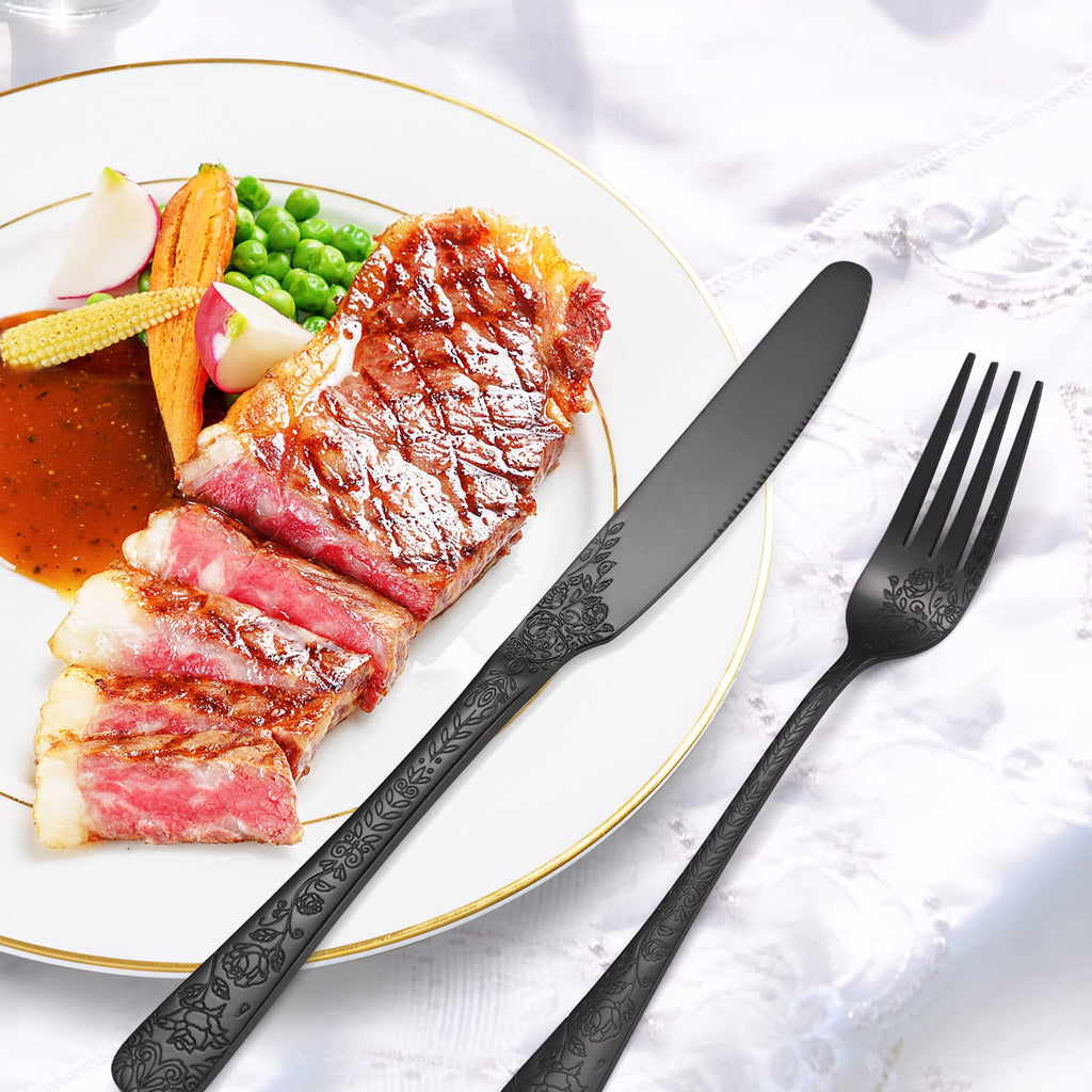 40-Piece Unique Silverware Set, Embossed Pattern Flatware Set for 8,Stainless Steel Silverware Flatware Cutlery