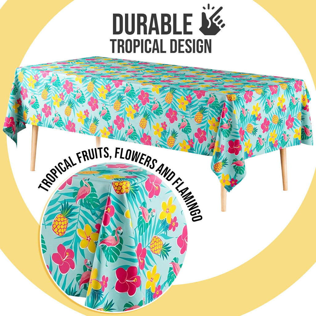 66% Thicker Summer Tablecloth 6 Pack - Luau Hawaiian Tropical Plastic Tablecloth Rectangle 54x108 Inch - Disposable