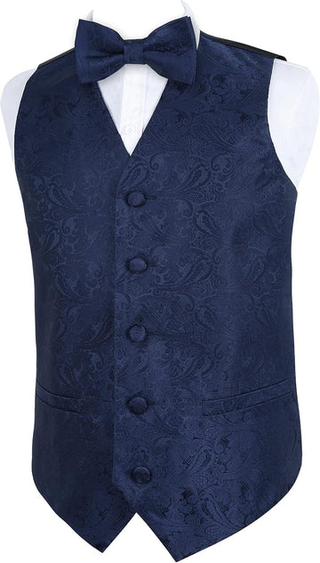 Boys 2PCS Classic Pre-Tied Paisley Bow Tie Suit Vest Set