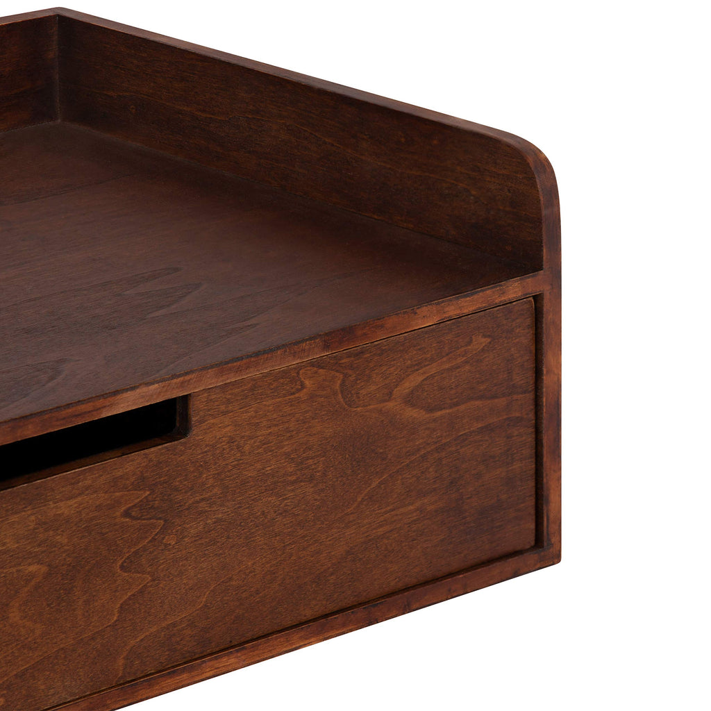 Kitt Modern Floating Wall Shelf Side Table with Drawer, 18" x 12" x 6.5", Walnut
