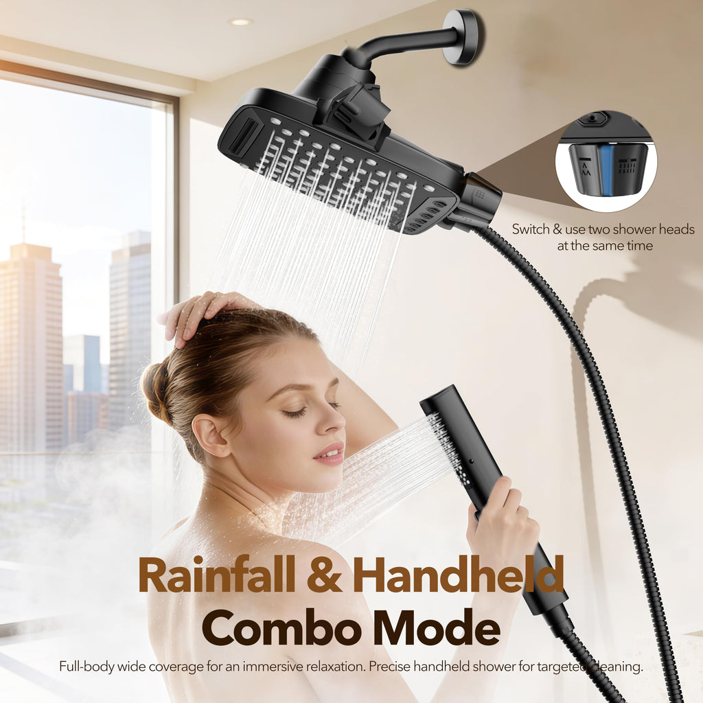 High Pressure Rain Shower Head with Handheld Spray Matte Black