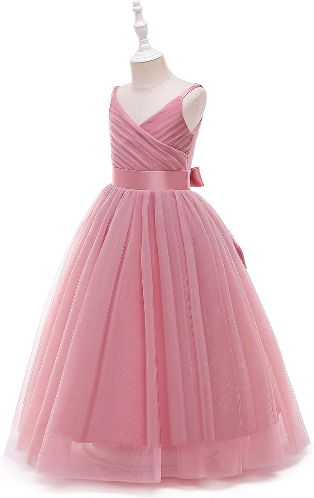 Flower Girls Spaghetti Strap Tulle Dress Long A Line Wedding Pageant Dresses Princess Birthday Party Ball Gown