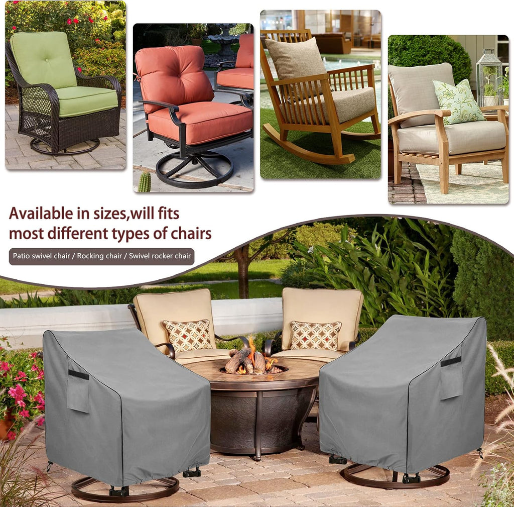 Patio Chair Covers,Heavy Duty 600D Outdoor Furniture Covers Fits up to 30" W x 34" D x 38.5" H inches -2 Pack,Grey