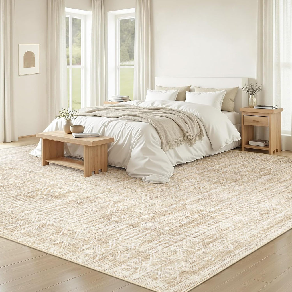 Living Room Rugs 8x10: Washable Moroccan Geometric Boho Rug Farmhouse Non Slip Stain Resistant Large Rug Low Pile