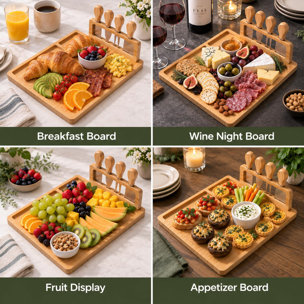 Charcuterie Board Set - 14 x 11 Cheese Board & Mounted Utensil Holder