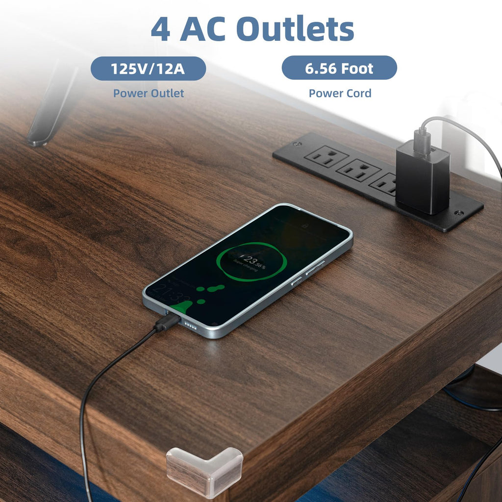Modern LED TV Stand for 65 Inch TV, Walnut TV Console with Power Outlet, Entertainment Center with Storage for