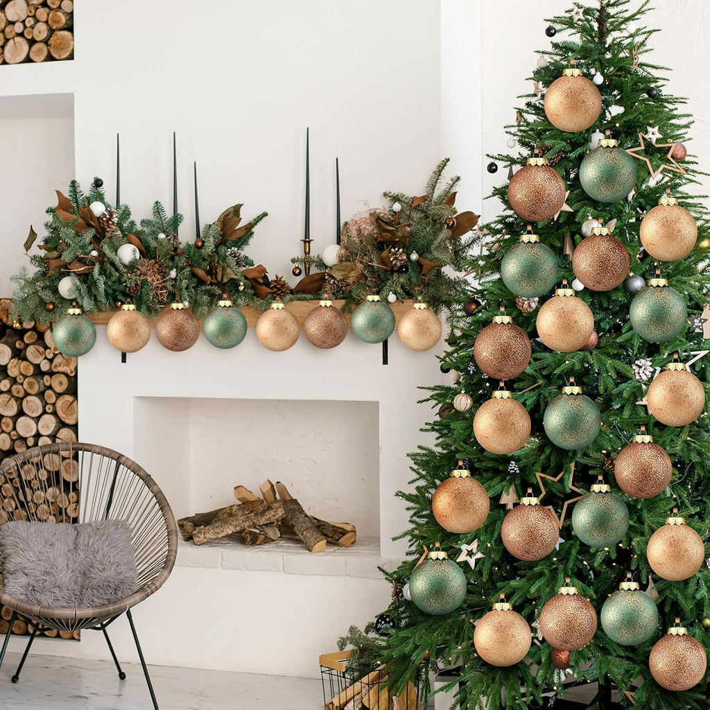 Neutral Christmas Ornament 2.36'' Textured Tree Decor,Aged - Set of 24