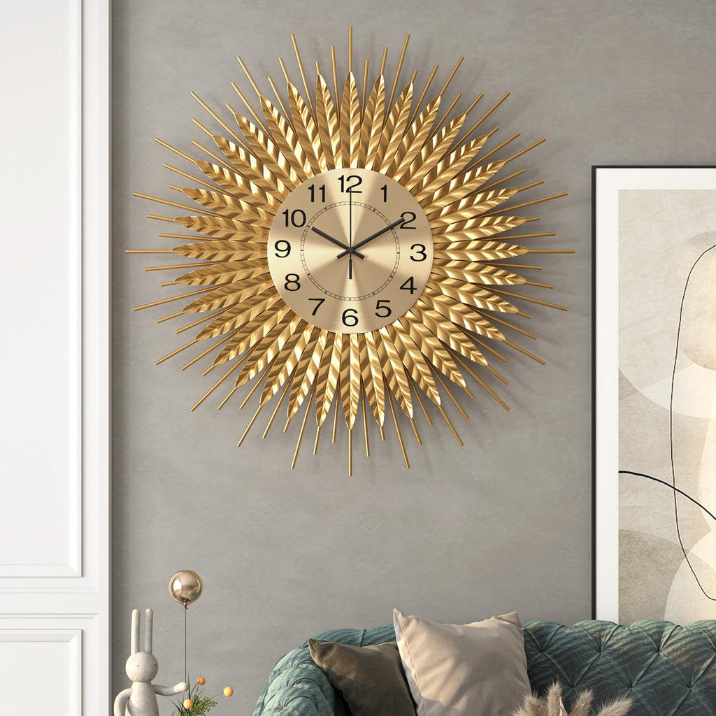 28 Inch Gold Large Wall Clock Decorative Metal Mid Century Wall Clocks, Modern Big Silent Non-Ticking Clock, Modern
