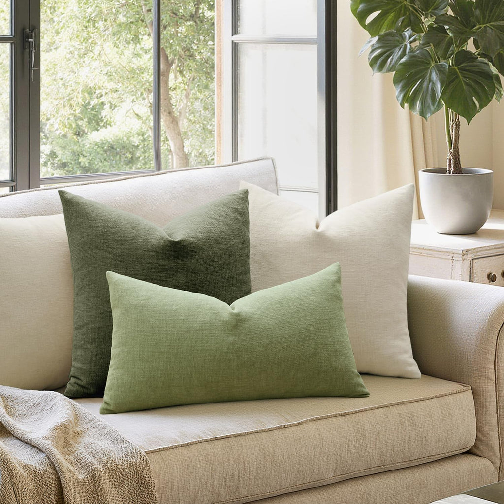 Olive Green Couch Pillow Covers 18x18 Inch, Set of 2 Soft Chenille Decorative Square Throw Pillow Covers Farmhouse