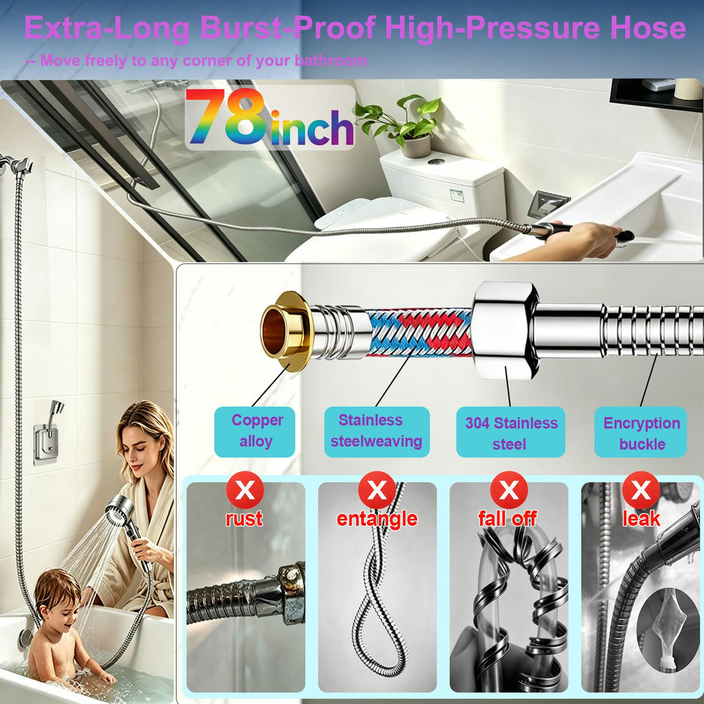 Ion High Pressure Filtered Shower Head with Handheld & Hose for Hard Water
